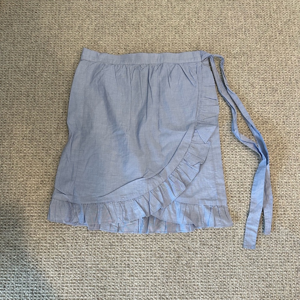 Never worn light blue linen ruffle wrap skirt j crew size 0.